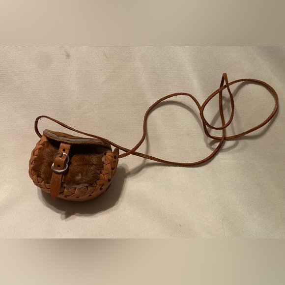 Great Vintage Navajo Style Leather and Deer Skin Hand Tooled Mini Crossbody - Picture 3 of 7